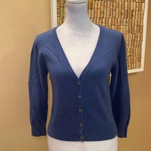 NWOT. Boden 100% Cashmere.  Blue V Neck Cropped Cardigan